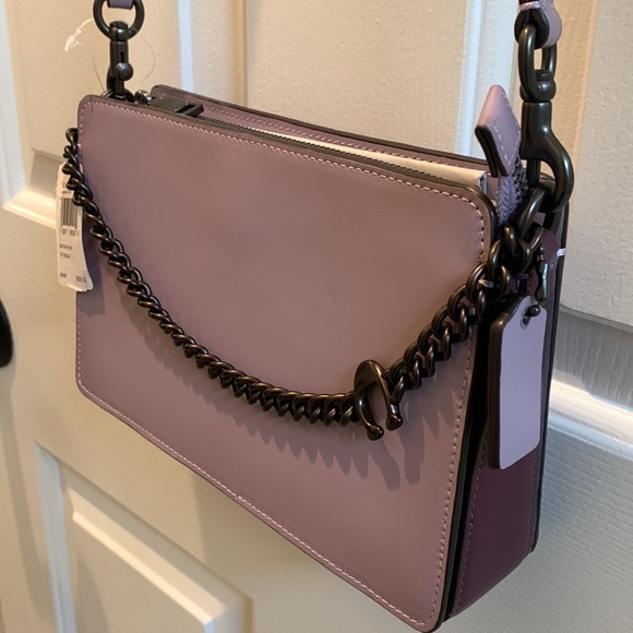 Coach Color-block Signature Chain Crossbody Purple Leather - Picture 2 of 4